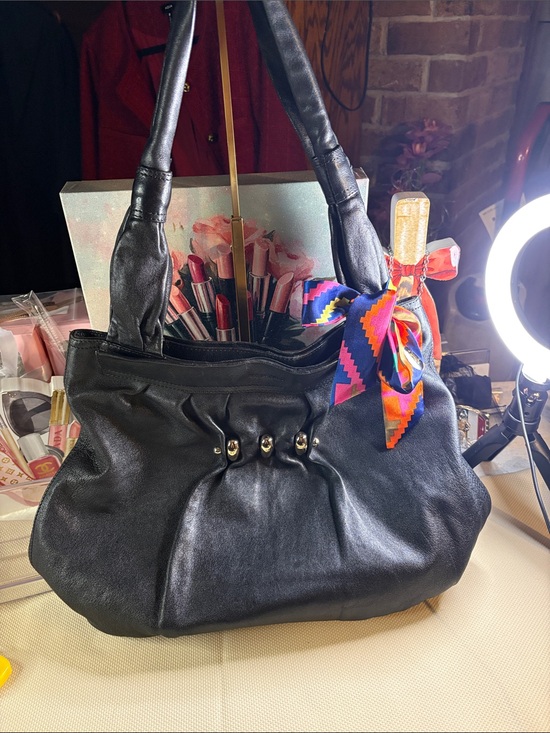 See By Chloe Handbags - See by Chloé Black Leather Shoulder Bag with Multicolor Scarf Accent